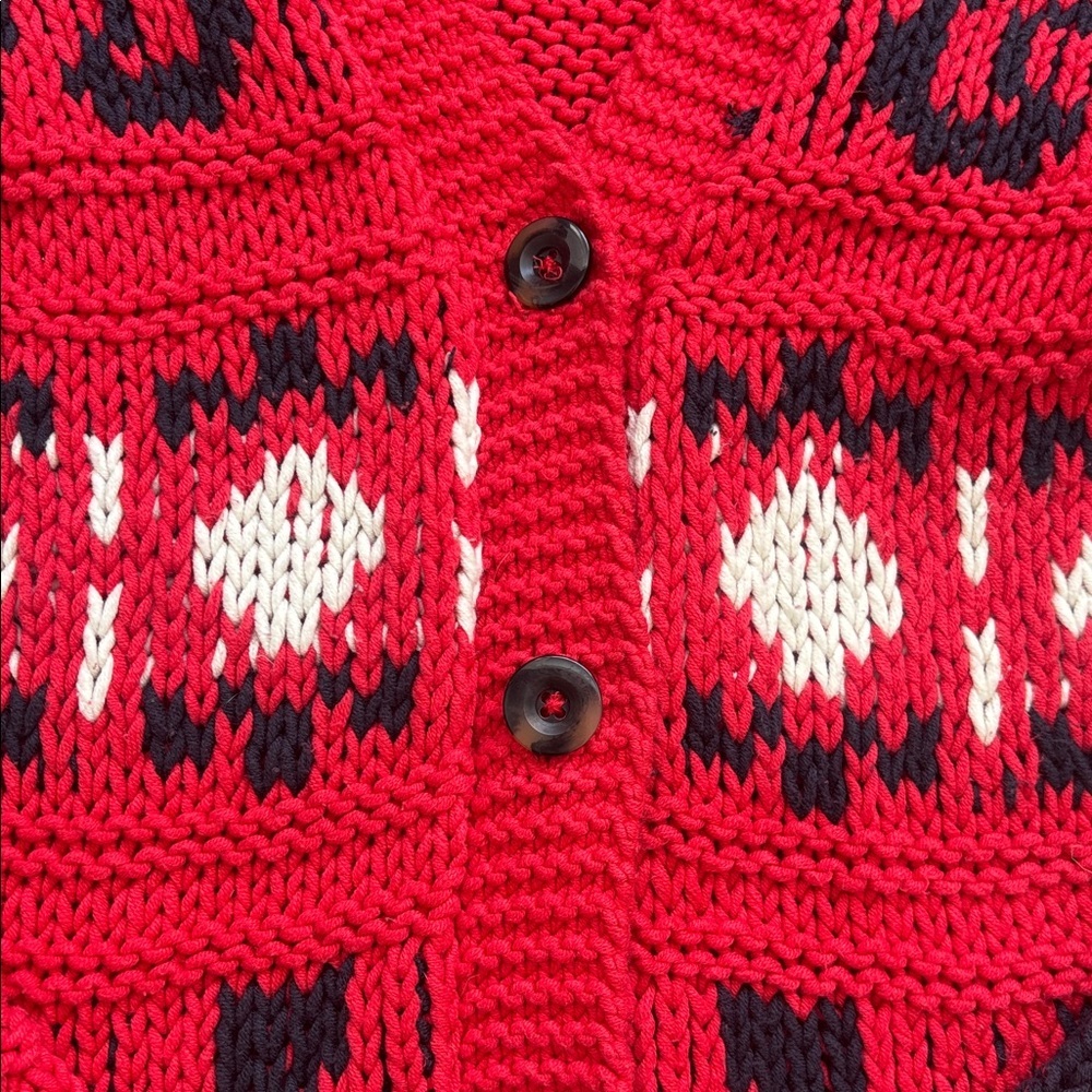 OUI | Red Patterned Knit Duster Button Up Sweater Made in Germany Size 2 - Picture 4 of 11